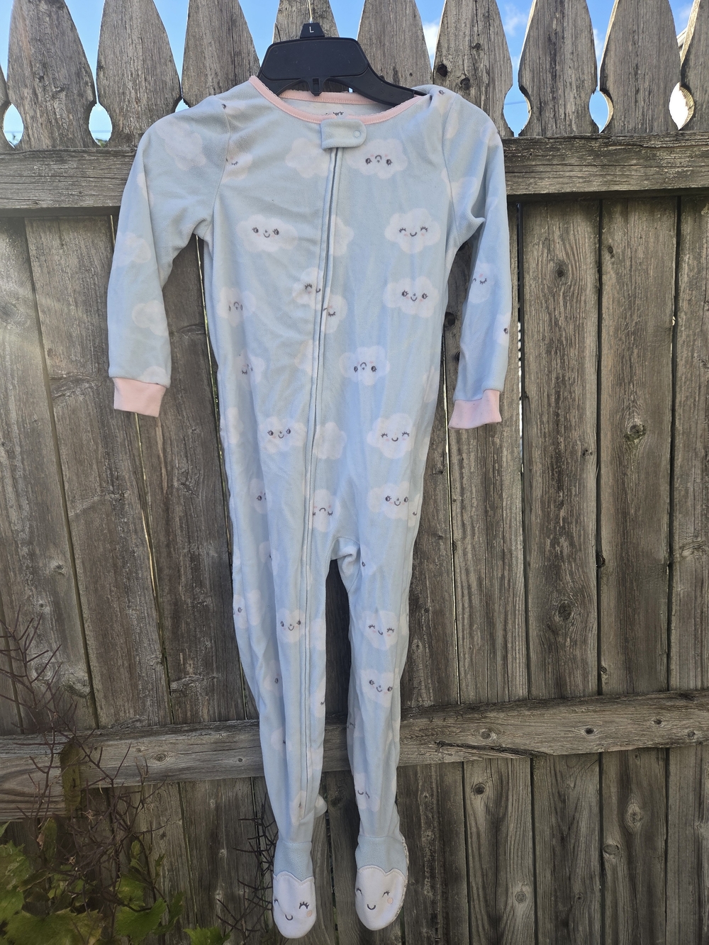 Carter's Light Blue Cloud Print Footed One-Piece with Pink Cuffs